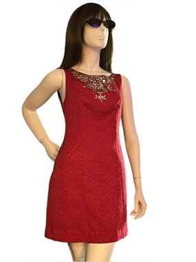 Anthropologie Moulinette Soeurs Toulouse Embellished Dress Red 2P  Coquette Glam